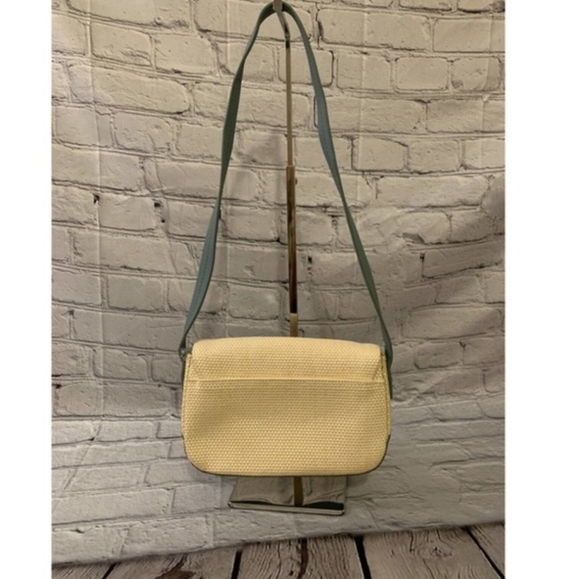 Vintage Etienne Aigner 3 pc Set Woven Straw Blue & Cream - Picture 6 of 16